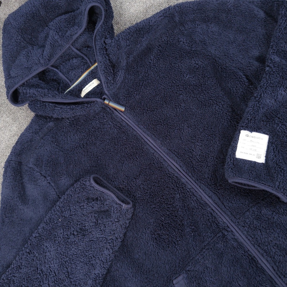 David Archy Mens Fleece Hoodie Full Zip Sherpa Jacket Navy Blue Large